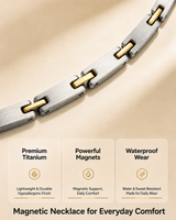 WOLLET Two-Tone Titanium Magnetic Necklace for Men, Silver & Gold Link Chain, Premium Stainless Steel Wellness Jewelry