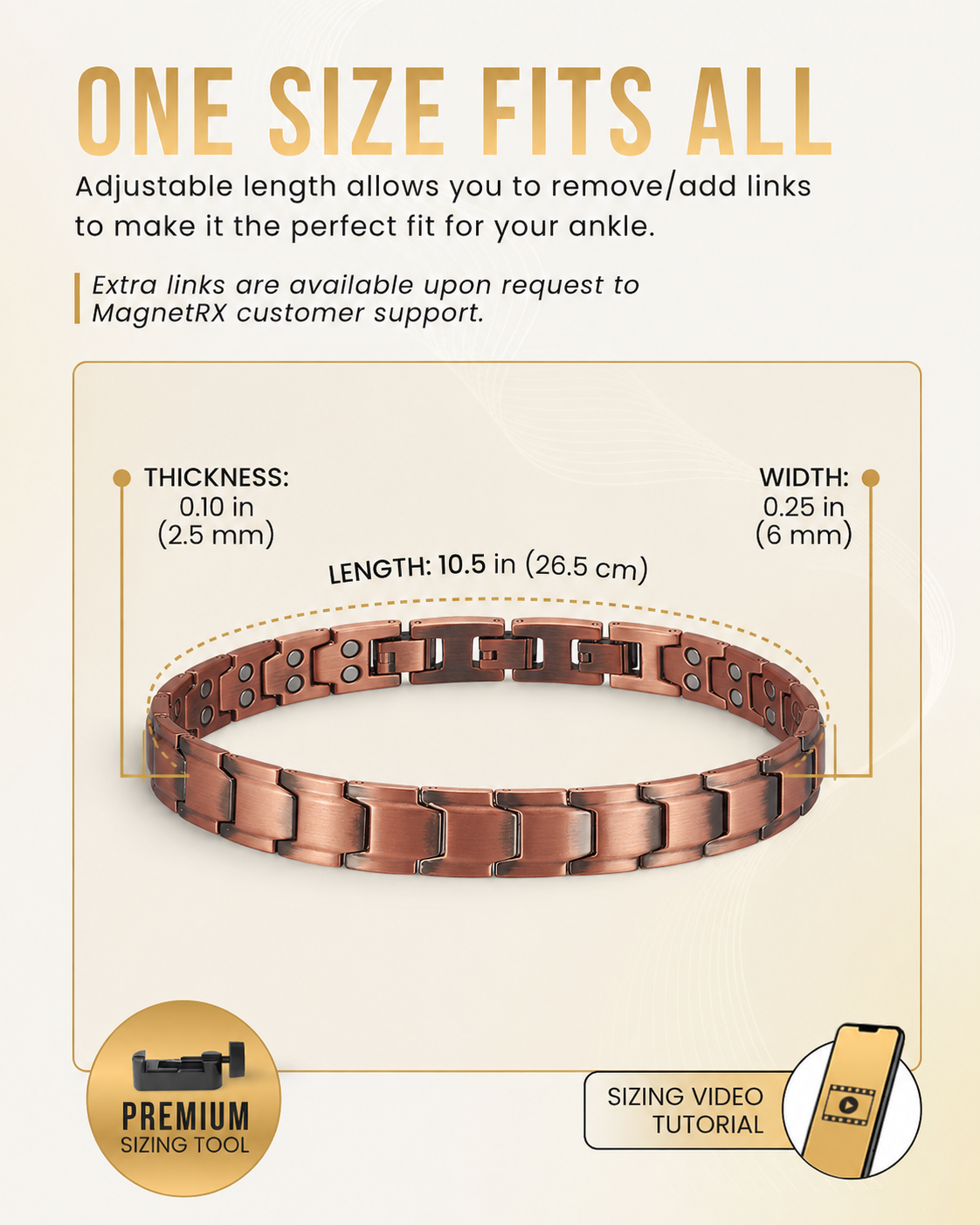 WOLLET Premium Copper Magnetic Anklet – Modern Rose Copper Link Ankle Bracelet with Brushed Finish