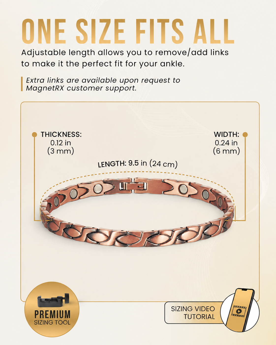WOLLET Premium Copper Magnetic Anklet – Elegant Rose Copper Link Chain Ankle Bracelet