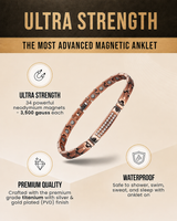 WOLLET Rose Copper Magnetic Anklet – Elegant Crystal Accent Link Ankle Bracelet for Women