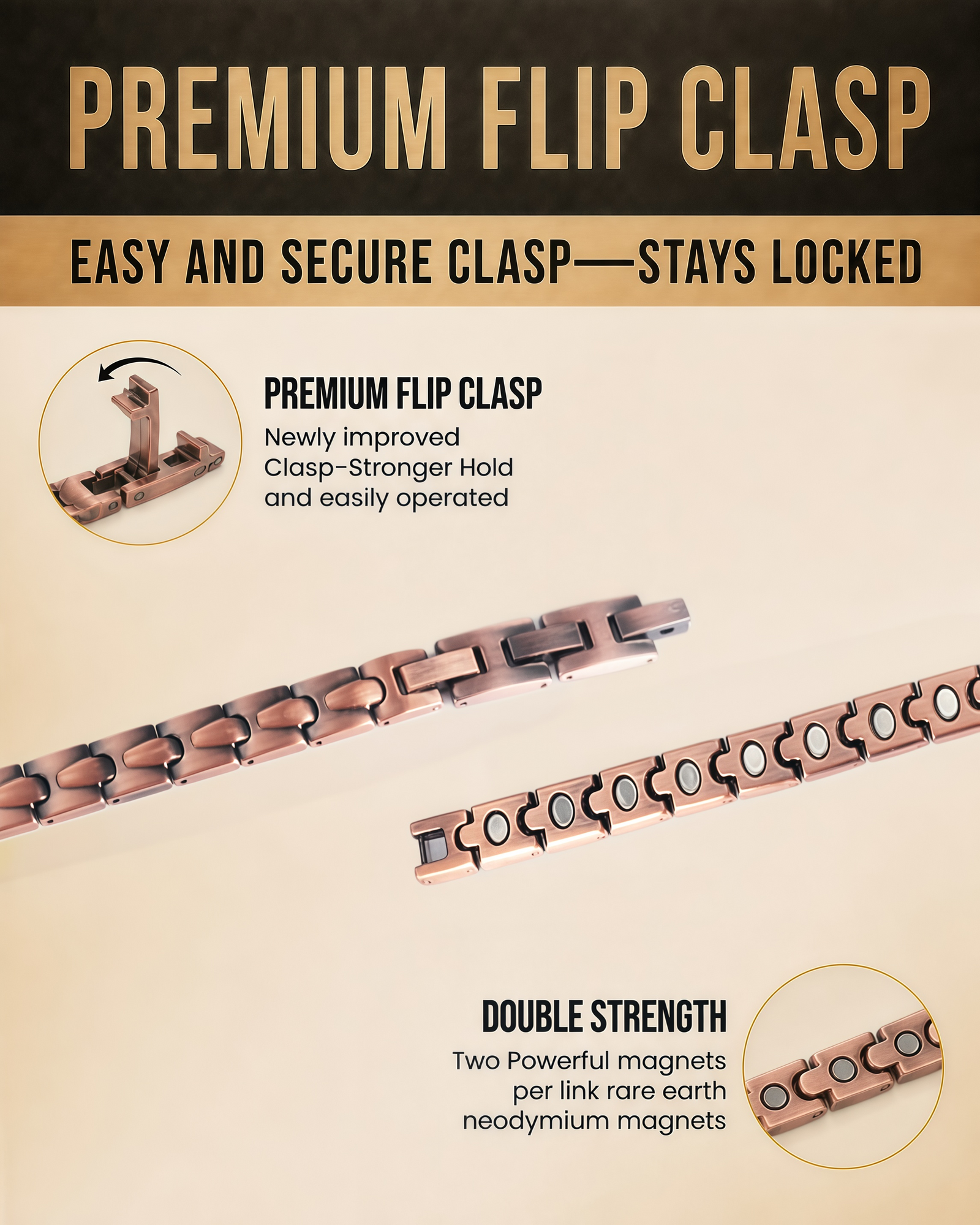WOLLET Rose Copper Magnetic Anklet – Elegant Crystal Accent Link Ankle Bracelet for Women