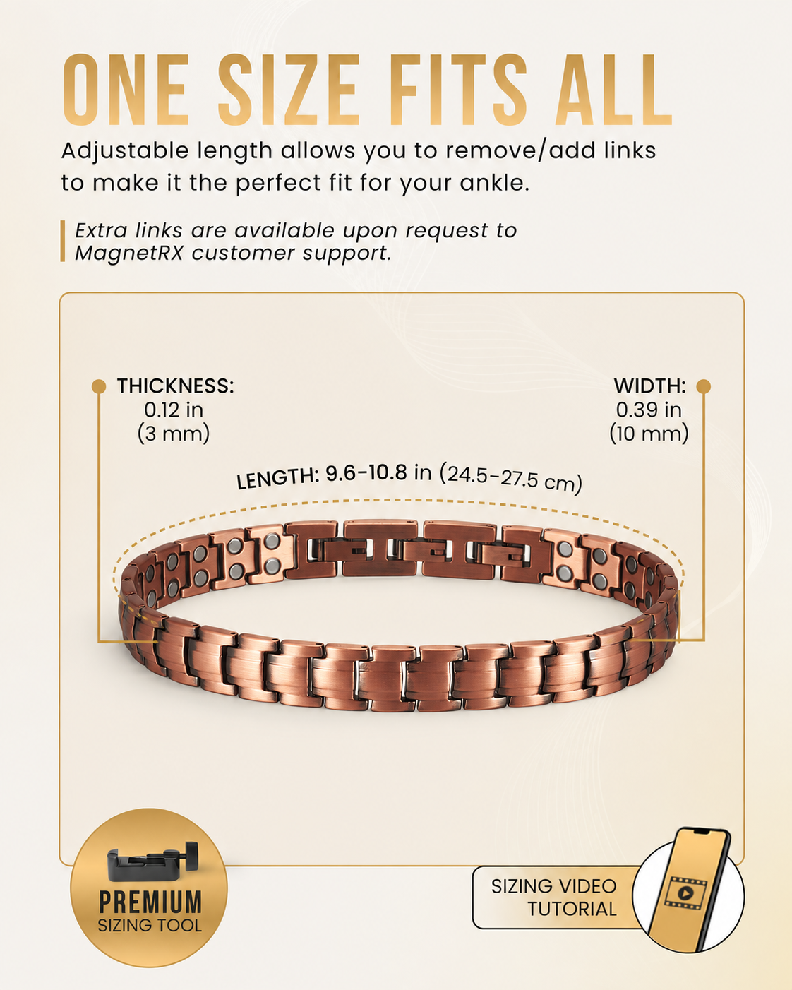 WOLLET Premium Copper Magnetic Anklet – Elegant Link Chain Foot Bracelet with Brushed Metal Finish