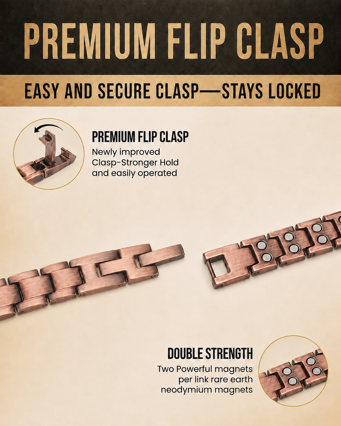 WOLLET Premium Copper Magnetic Anklet – Elegant Link Chain Foot Bracelet with Brushed Metal Finish