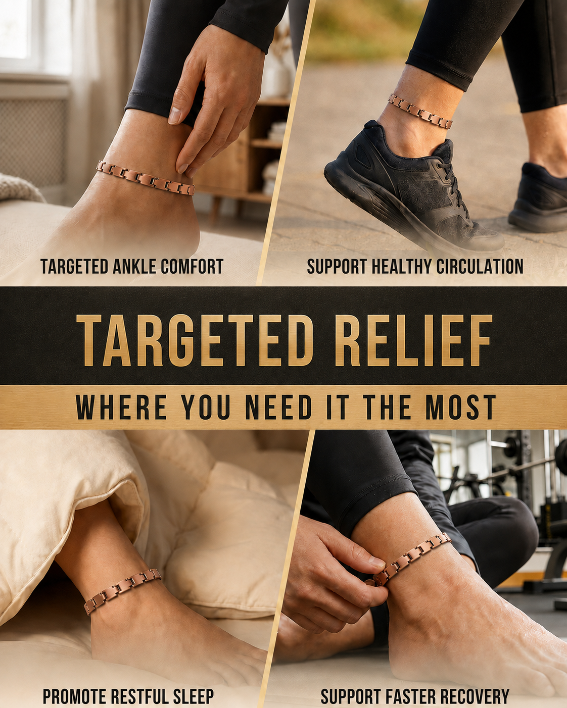 WOLLET Premium Copper Magnetic Anklet – Elegant Link Chain Foot Bracelet with Brushed Metal Finish