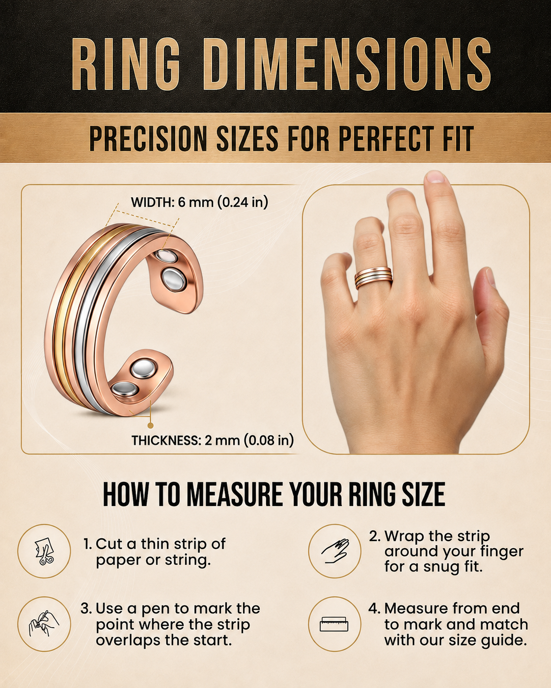 Wollet 99.99% Pure Copper Magnetic Ring for Men