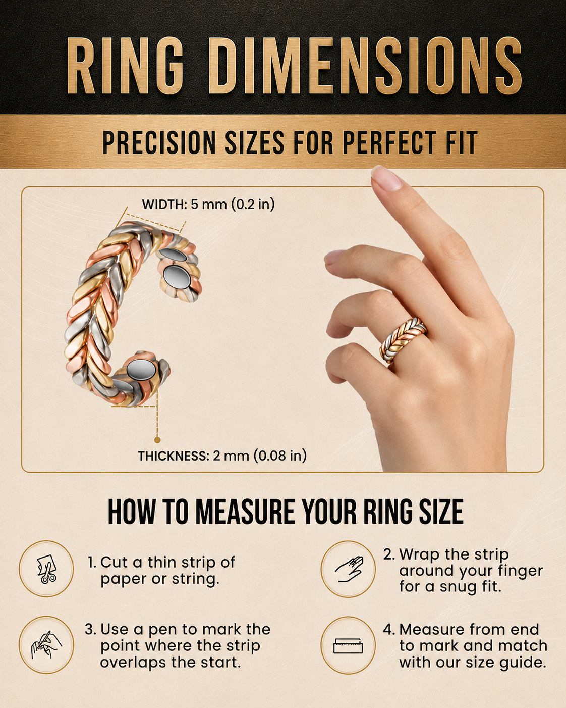 Men's Vintage Copper Ring – Adjustable Magnetic Band