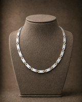 WOLLET Two-Tone Titanium Magnetic Necklace for Men, Silver & Gold Link Chain, Premium Stainless Steel Wellness Jewelry