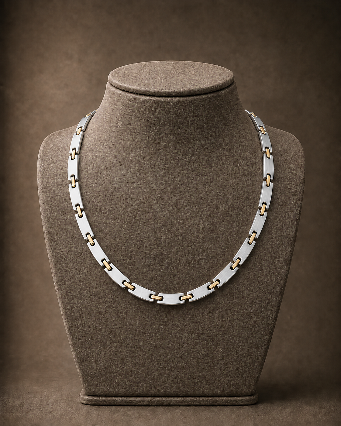 WOLLET Two-Tone Titanium Magnetic Necklace for Men, Silver & Gold Link Chain, Premium Stainless Steel Wellness Jewelry