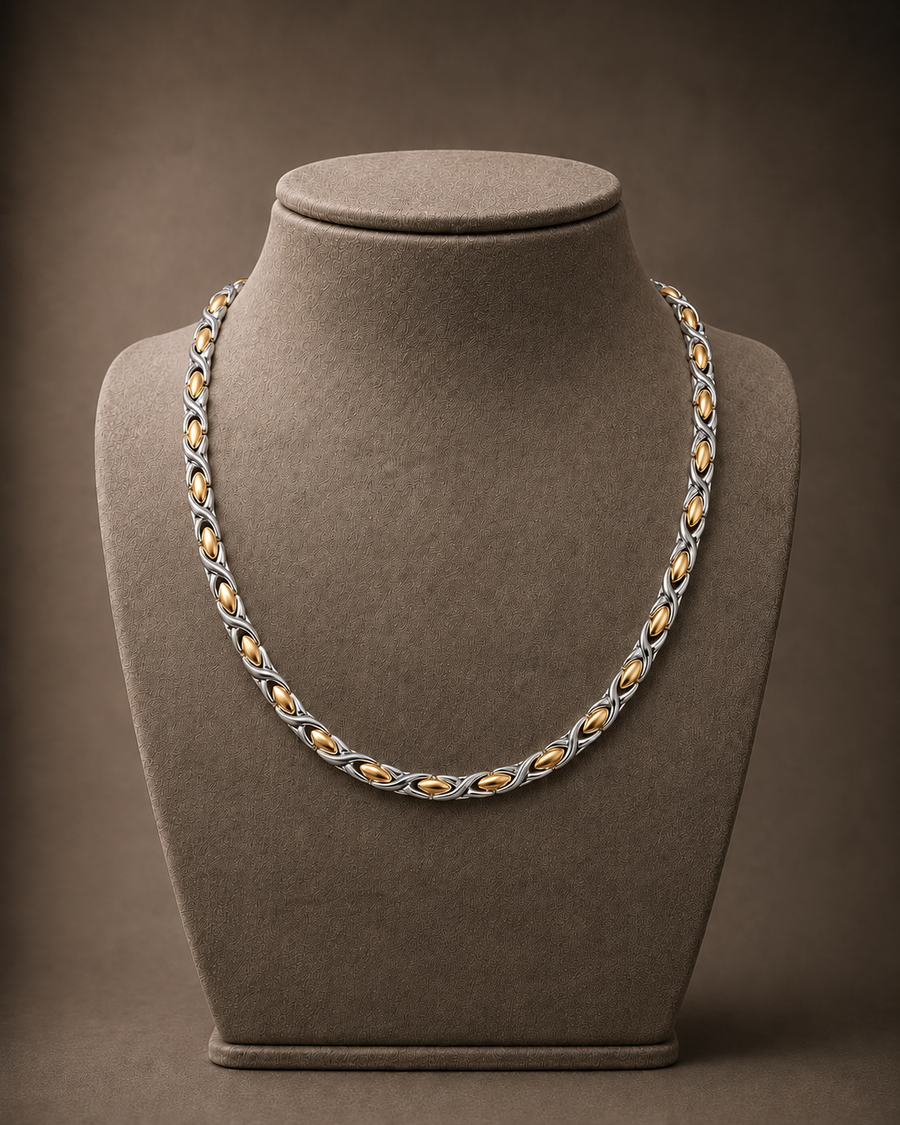 Powerful Silver & Gold Titanium Magnetic Therapy Necklace