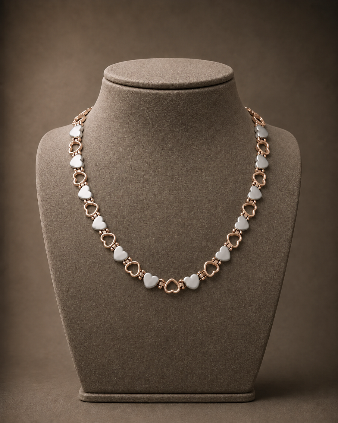 WOLLET Rose Gold & Silver Titanium Magnetic Necklace, Two-Tone Circle Link Chain for Men and Women