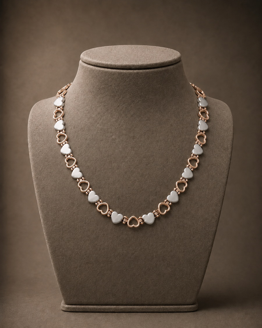 Powerful Rose Gold Titanium Magnetic Therapy Necklace (Heart Link)
