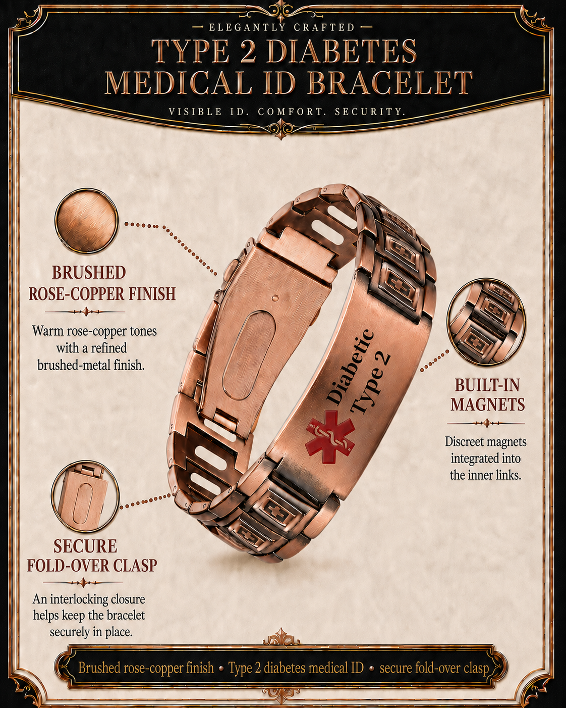 Men’s Vintage Pure Copper Bracelet – Adjustable Classic Link Jewelry