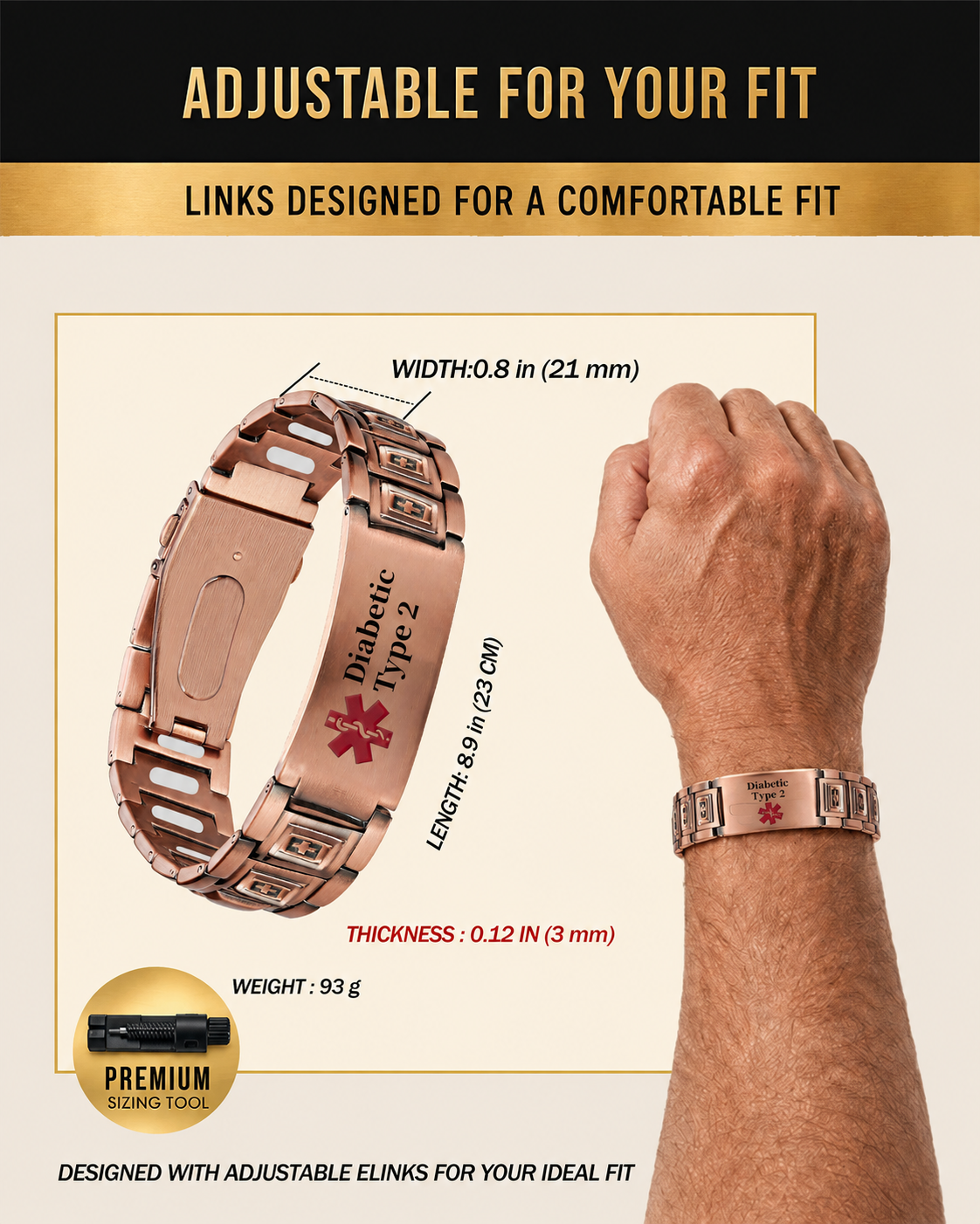 Men’s Vintage Pure Copper Bracelet – Adjustable Classic Link Jewelry