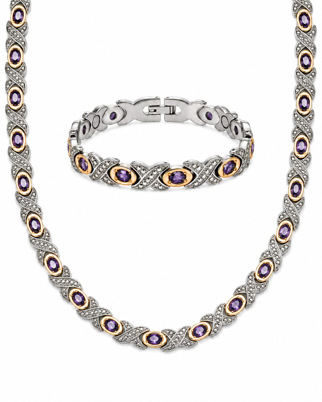 WOLLET Silver Gold Amethyst Necklace – Vintage Luxury Botanical Jewelry（副本）