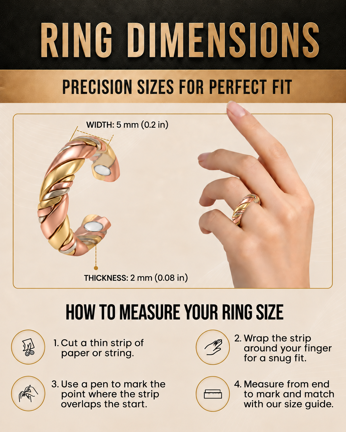WOLLET Copper Magnetic Therapy Ring (Two-Tone)