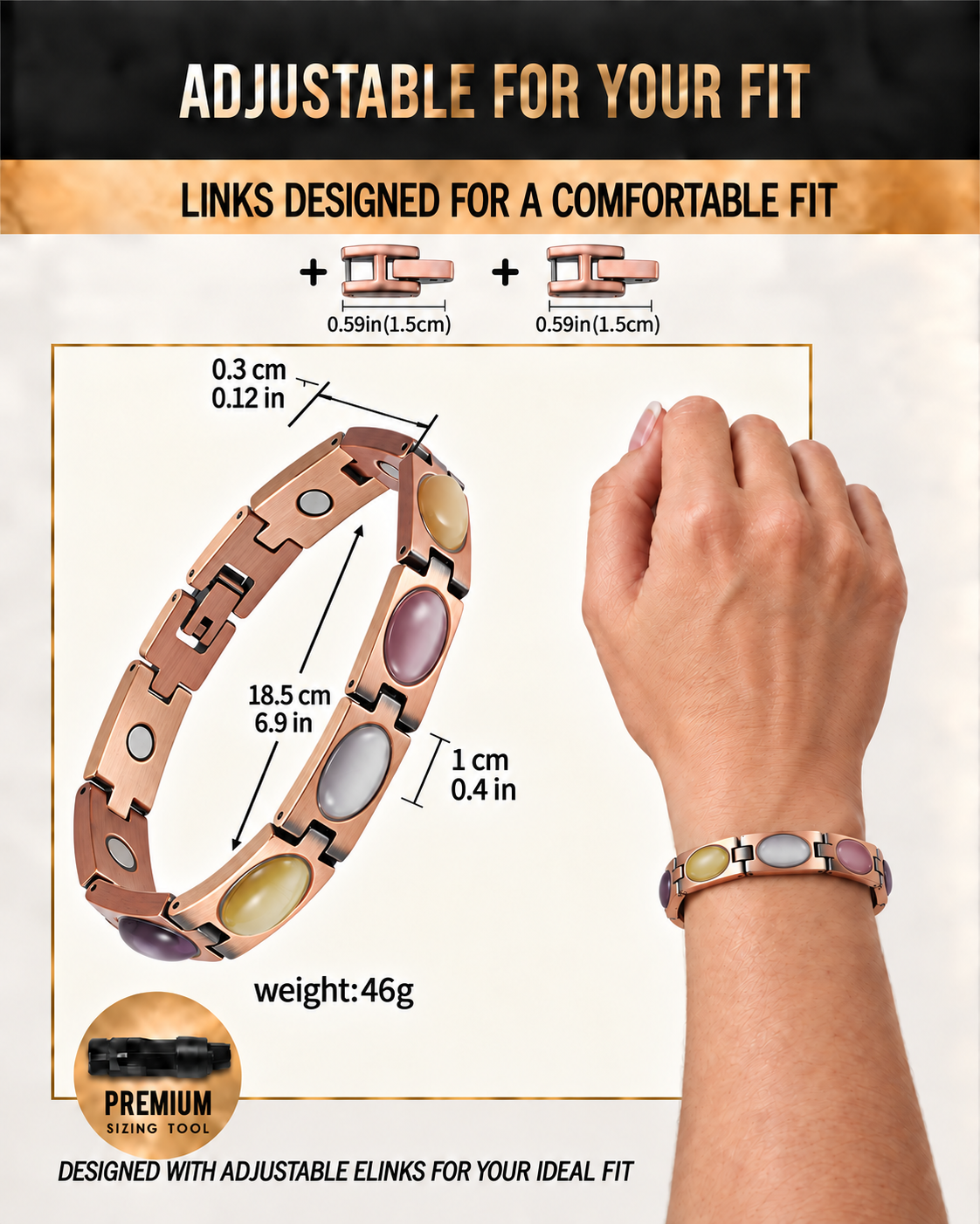Women’s Ultra Strength Silver & Gold Titanium Magnetic Bracelet