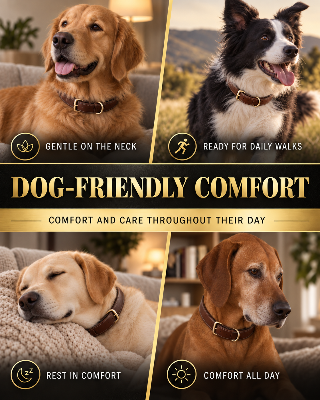 Classic Brown Dog Collar with Gold-Tone Hardware – Adjustable & Elegant
