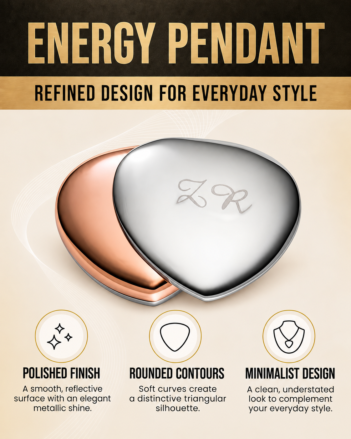 Magnetic Pendant Necklace – Polished Two-Tone Design
