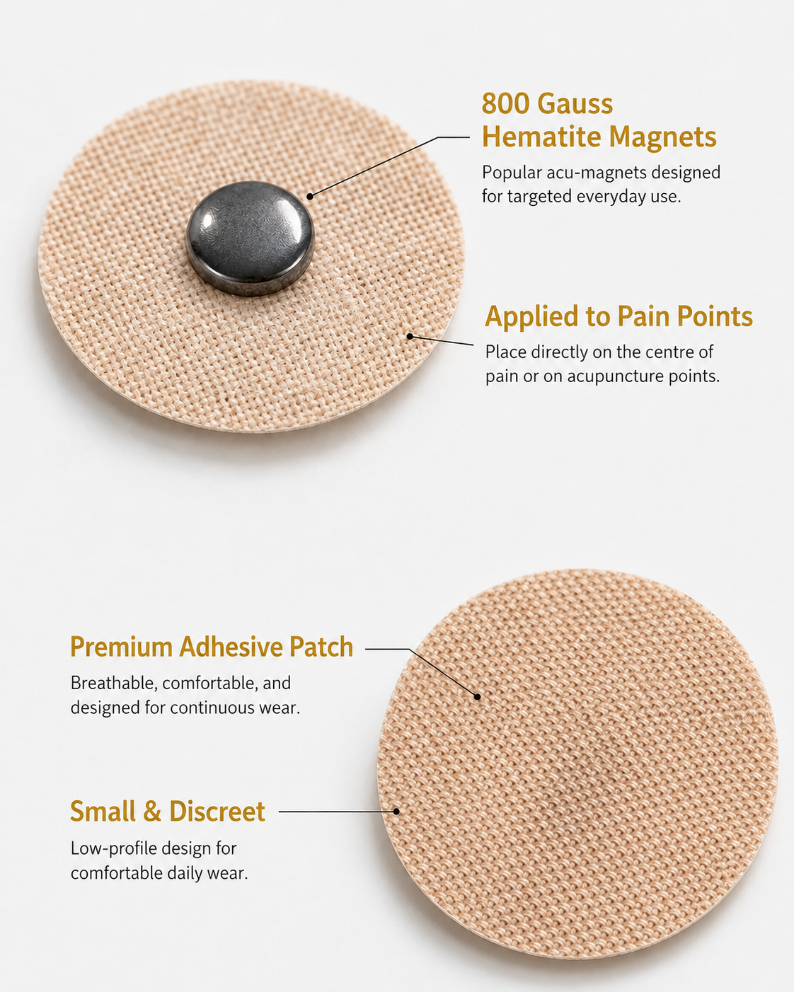 WOLLET Magnetic Acupressure Patches – 800 Gauss Hematite Magnets Kit