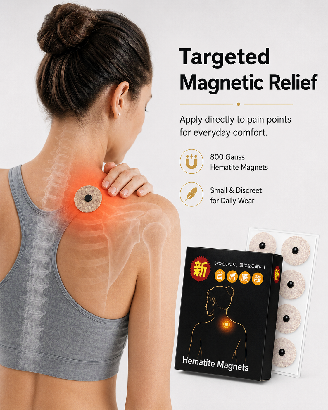WOLLET Magnetic Acupressure Patches – 800 Gauss Hematite Magnets Kit