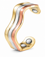 WOLLET Tri-Color Magnetic Cuff Bracelet – Luxury Gold Silver & Rose Gold Wave Design Jewelry