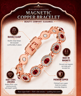 Rose Gold Magnetic Copper Bracelet for Women with AAA+ Cubic Zirconia & Buckle Clasp