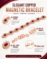 Rose Gold Magnetic Copper Bracelet for Women with AAA+ Cubic Zirconia & Buckle Clasp