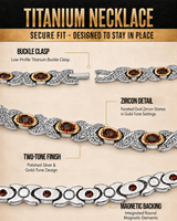 Women’s Titanium Magnetic Necklace with Zircon Stones, Silver & Gold-Tone Design
