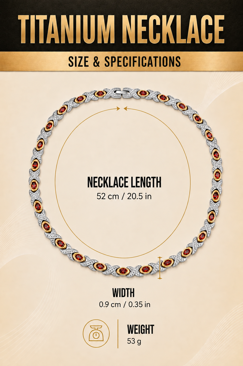 Women’s Titanium Magnetic Necklace with Zircon Stones, Silver & Gold-Tone Design