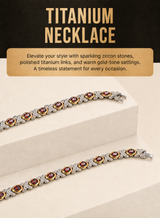 Women’s Titanium Magnetic Necklace with Zircon Stones, Silver & Gold-Tone Design