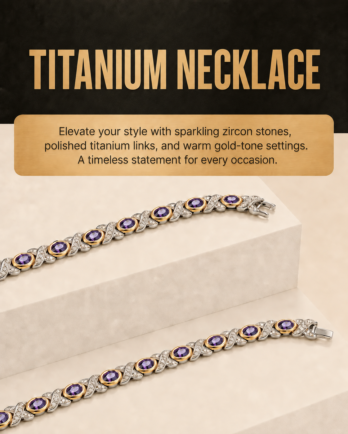 Women’s Titanium Magnetic Necklace with Purple Zircon
