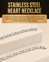 WOLLET Silver Stainless Steel Magnetic Necklace with Heart Links and Buckle Clasp