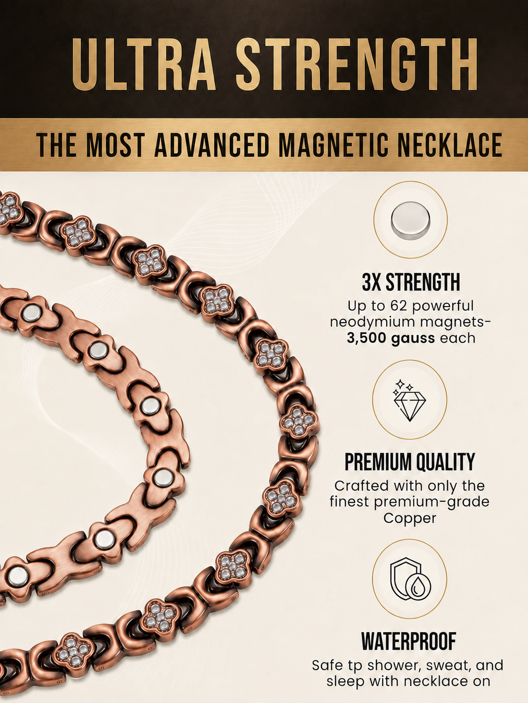 WOLLET Rose Gold-Tone Copper Magnetic Necklace (Flower)