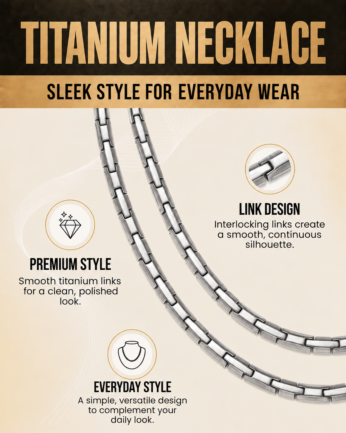 Powerful Silver & Gold Titanium Magnetic Therapy Necklace