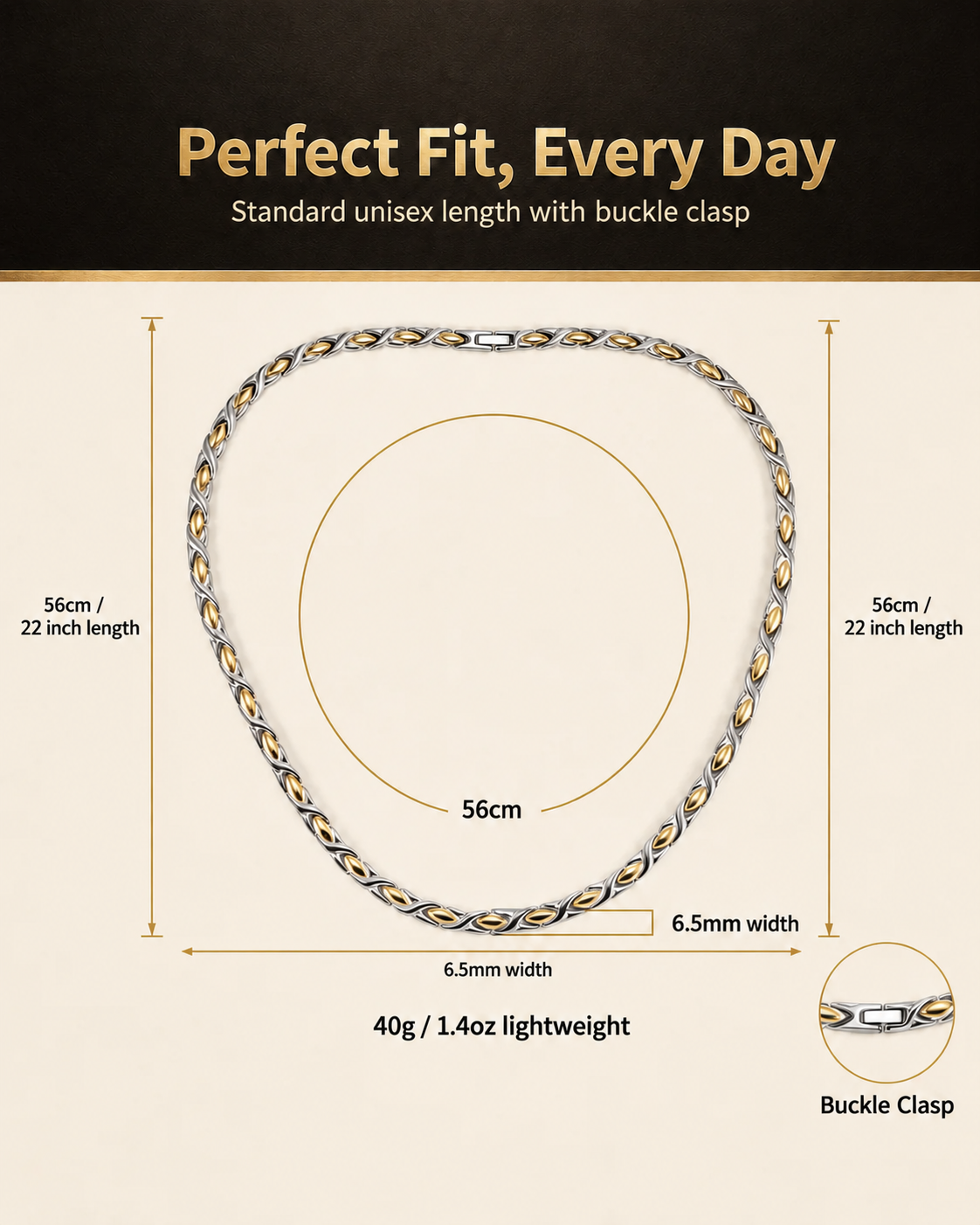 Powerful Silver & Gold Titanium Magnetic Therapy Necklace