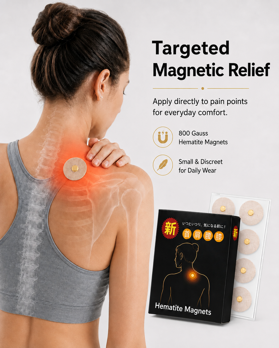WOLLET Magnetic Acupressure Patches – 800 Gauss Hematite Magnets Kit