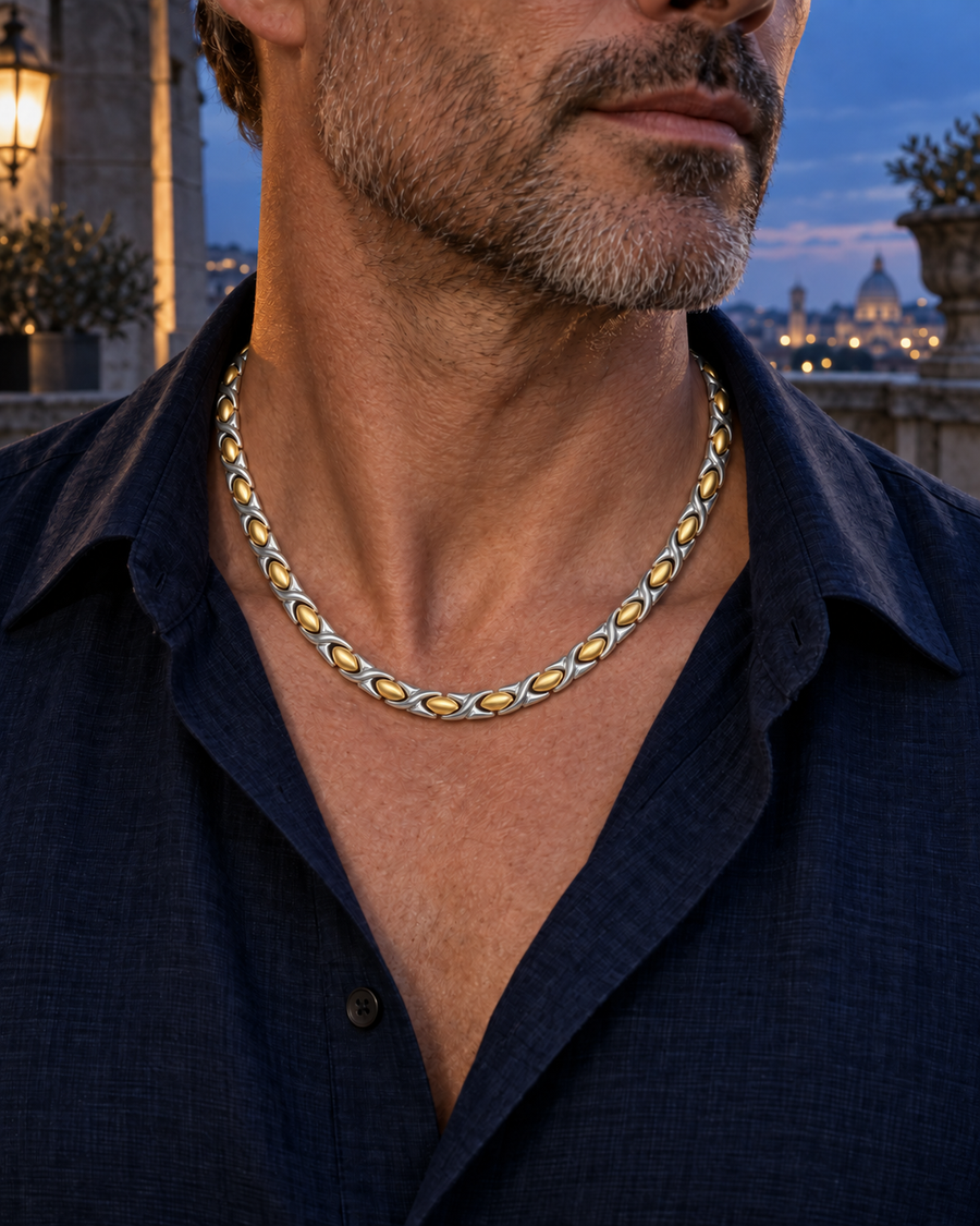 Powerful Silver & Gold Titanium Magnetic Therapy Necklace