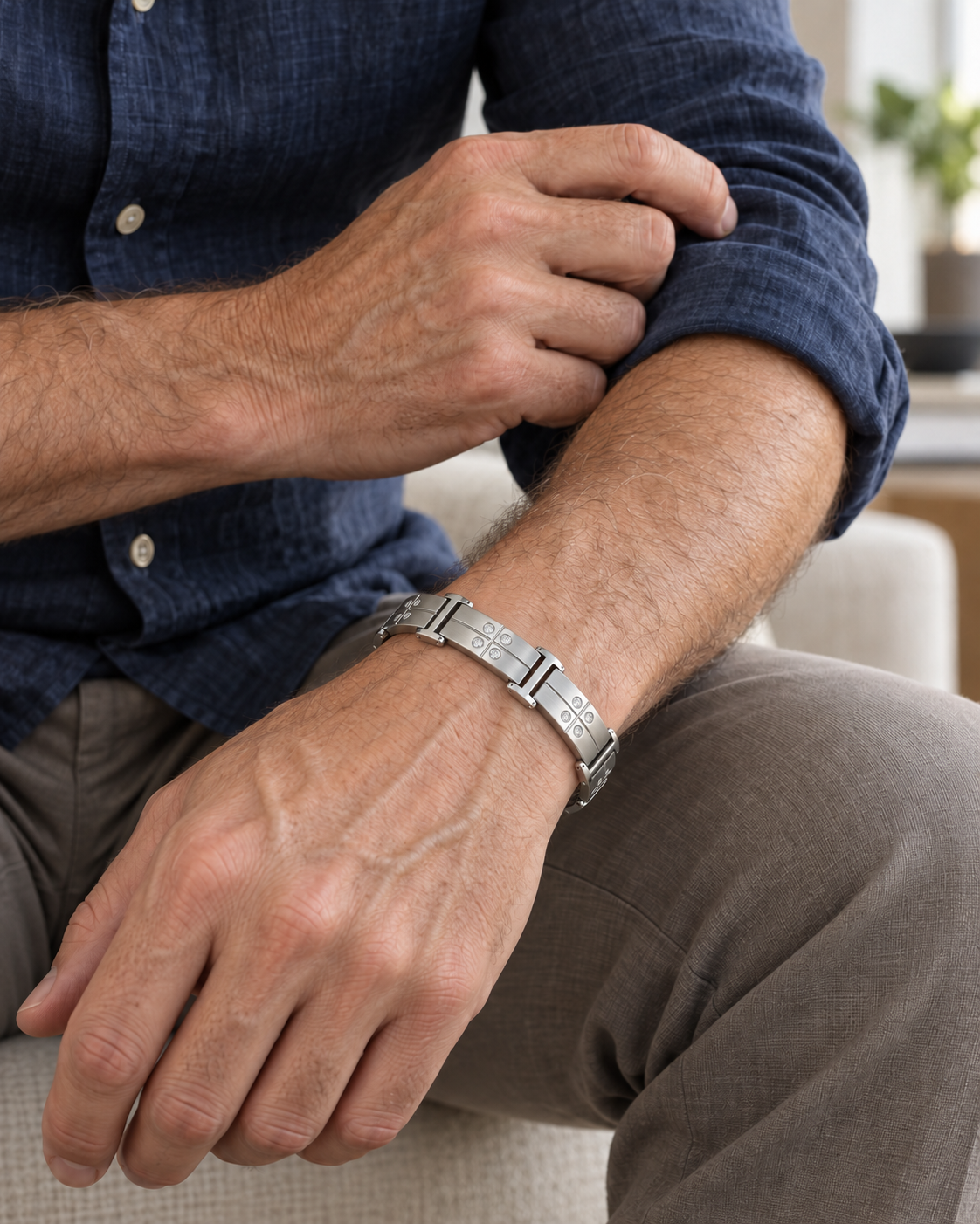 Ultra Strength Silver Titanium Magnetic Bracelet (Triple Row)1