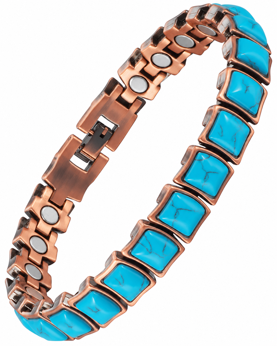 Women’s Magnetic Copper Bracelet with Blue Turquoise