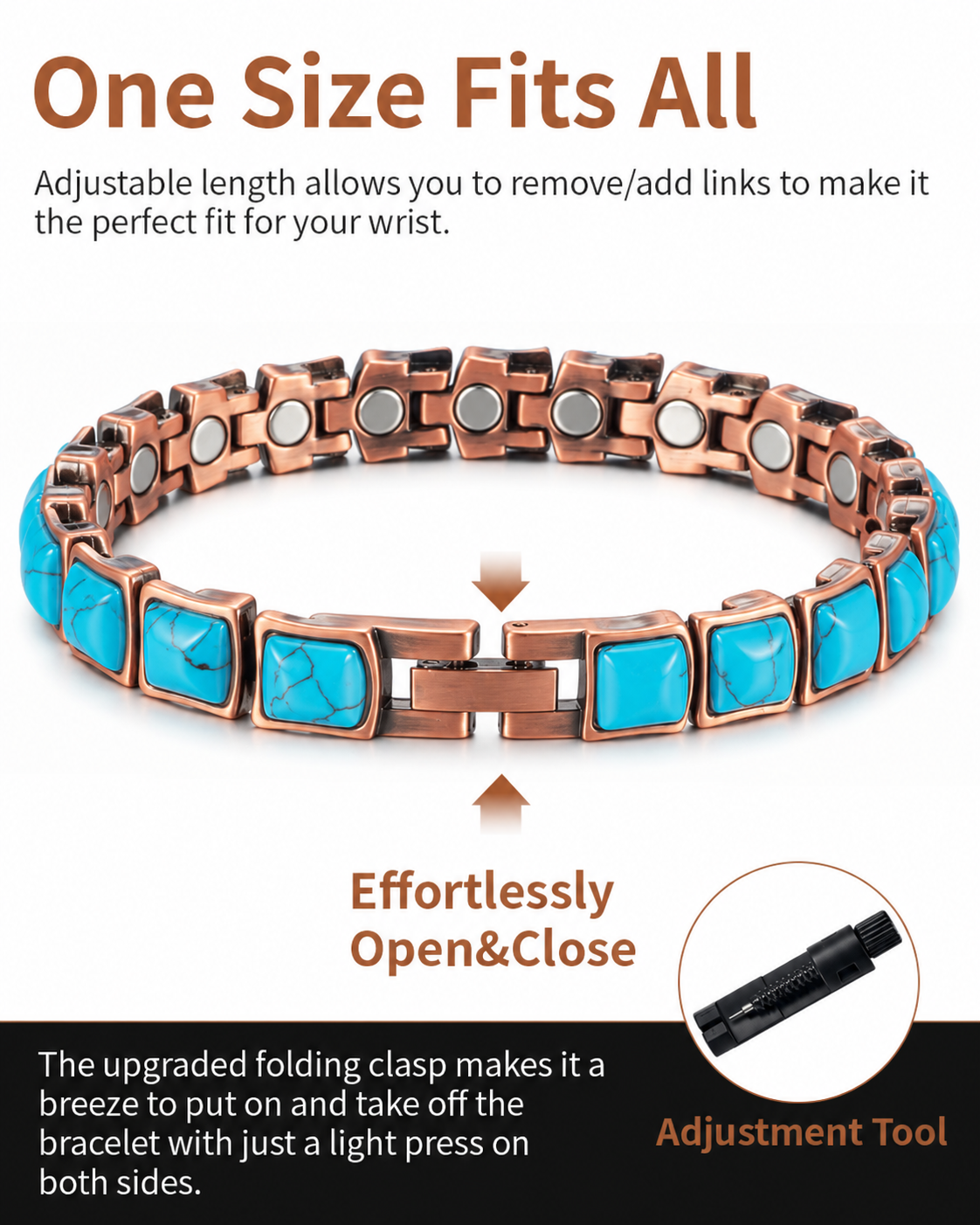 Women’s Magnetic Copper Bracelet with Blue Turquoise