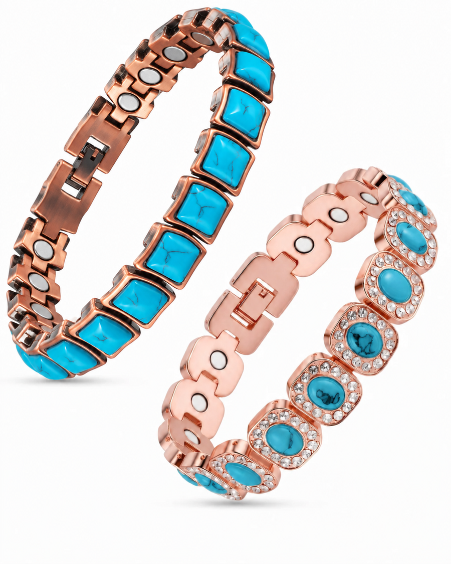 Women's Ultra Strength Magnetic Bracelet Duo – Square Stone & Crystal Oval