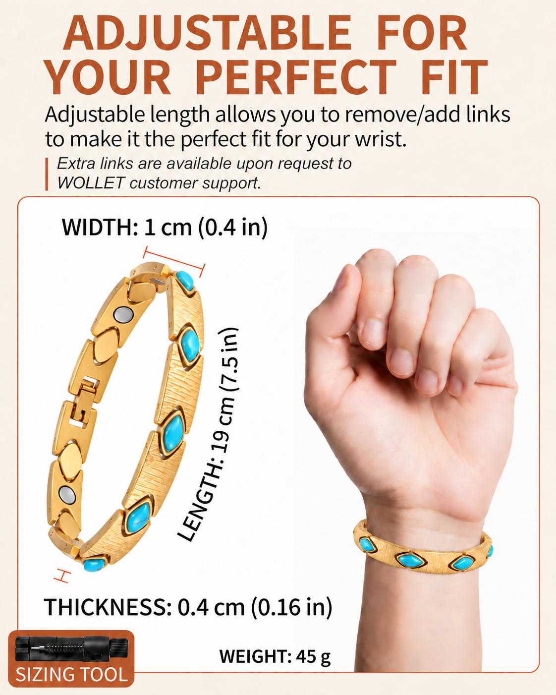WOLLET Gold-Tone Stainless Steel Magnetic Bracelet