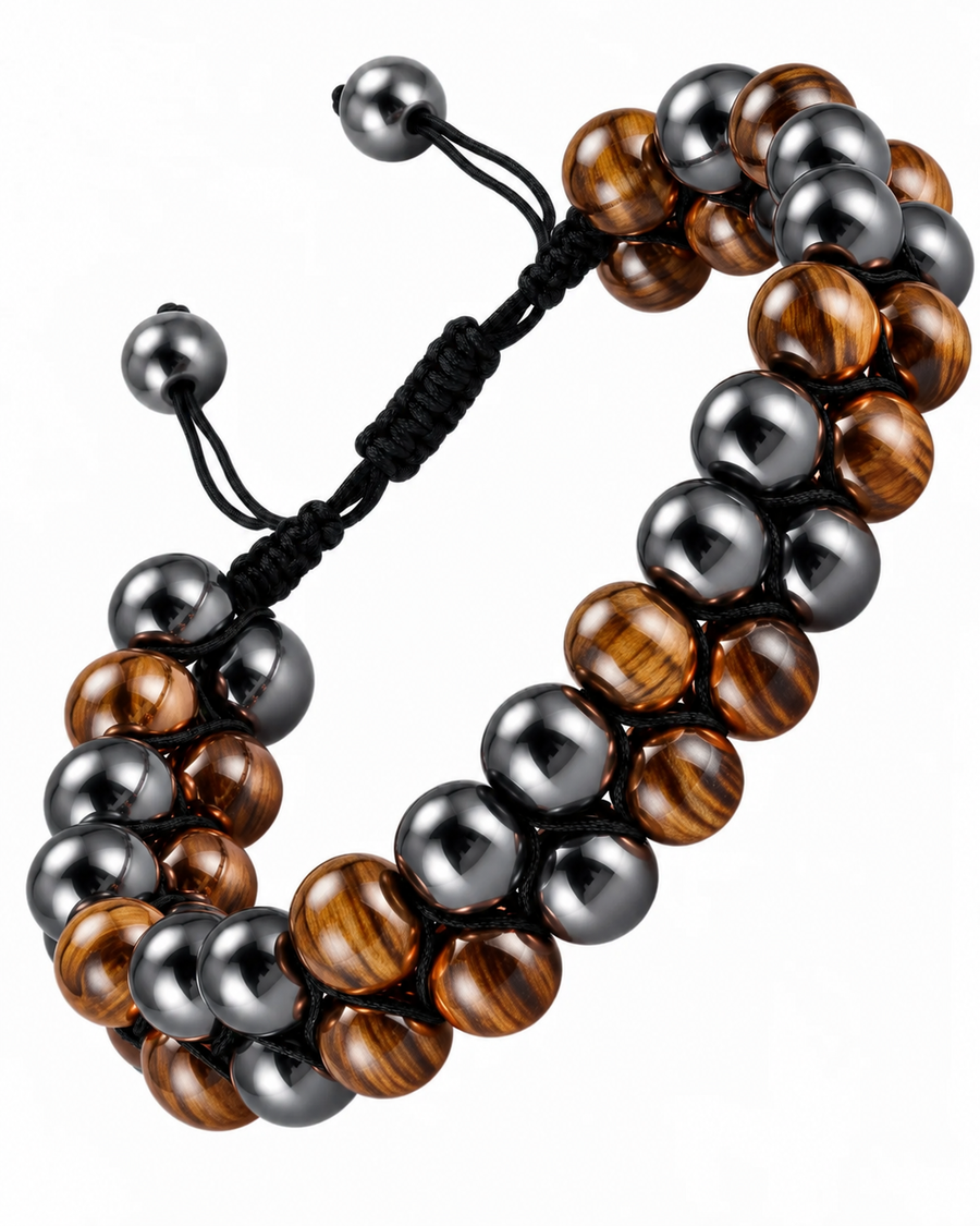 WOLLET Hematite & Aventurine Beaded Bracelet (Adjustable Double Row)