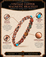 Wollet Women’s Ultra Strength Copper Magnetic Bracelet with Colorful Turquoise Inlay