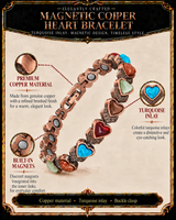 WOLLET Women’s Copper Magnetic Heart Bracelet with Colorful Turquoise Inlay