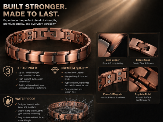 Wollet Men’s 99.95% Pure Copper Magnetic Bracelet