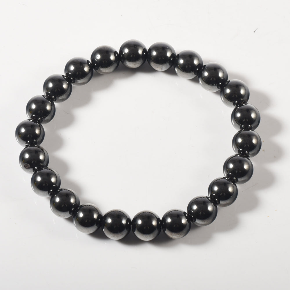 Wollet Magnetic Hematite Bead Bracelet Unisex Natural Black Hematite Energy Stone Stress Relief Healing Bracelet