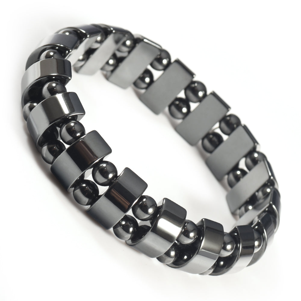 Wollet Men's Magnetic Hematite Link Bracelet Polished Black Healing Energy Therapy Stress Relief Wrist Jewelry