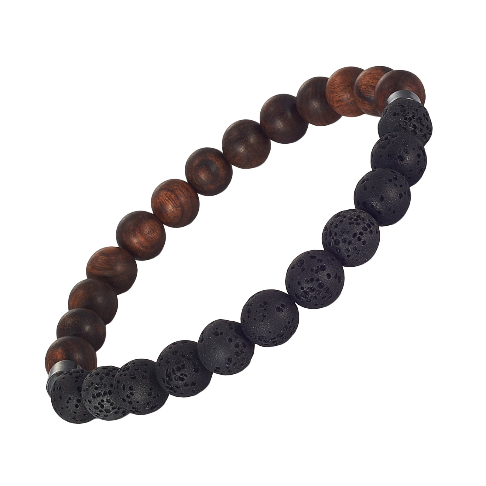 Wollet Aromatherapy Lava Rock Sandalwood Bead Bracelet Men Essential Oil Diffuser Stress Relief Wood Stone Bracele