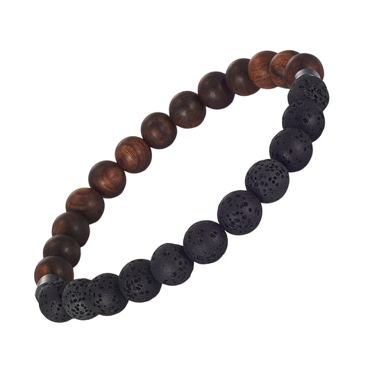 Wollet Aromatherapy Lava Rock Sandalwood Bead Bracelet Men Essential Oil Diffuser Stress Relief Wood Stone Bracele